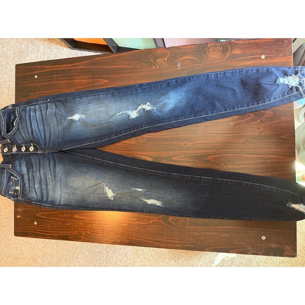KanCan Distressed Skinny Jeans Size 25 Dark Wash Button Fly